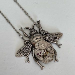 Steampunk Bee and Mechanical Gear Pendant Necklace